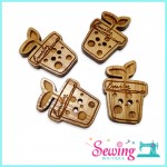 BUTTON - FLOWER POT-WOOD